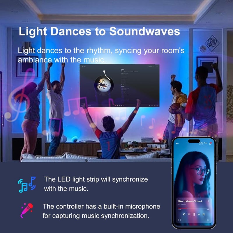 FBY 50 FT Led Lights for Bedroom,Lntelligent Application Remote Control Color Change LED Strip Lights, Music Synchronization Bluetooth RGB Lights, Used for Room, Home, Party Decoration - Image 4